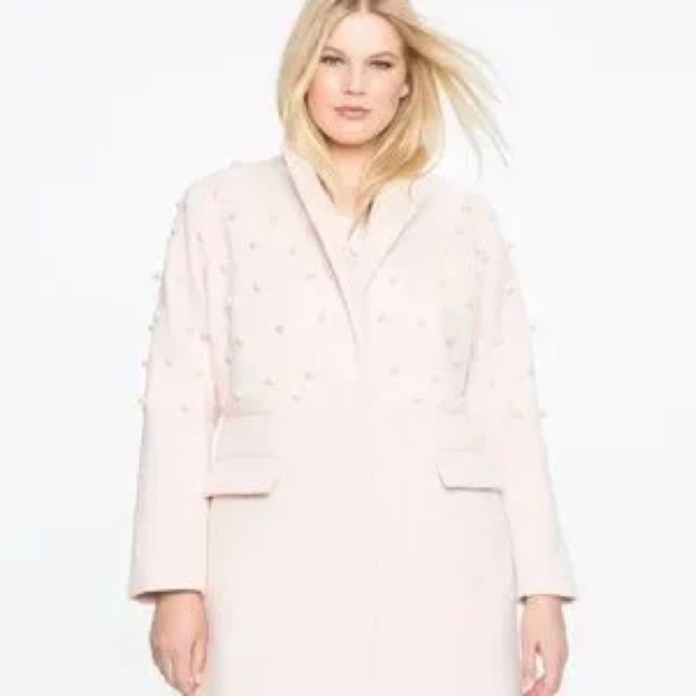 Eloquii light pink pearl coat 14/16 preppy girly Blair Waldorf feminine - Picture 2 of 10